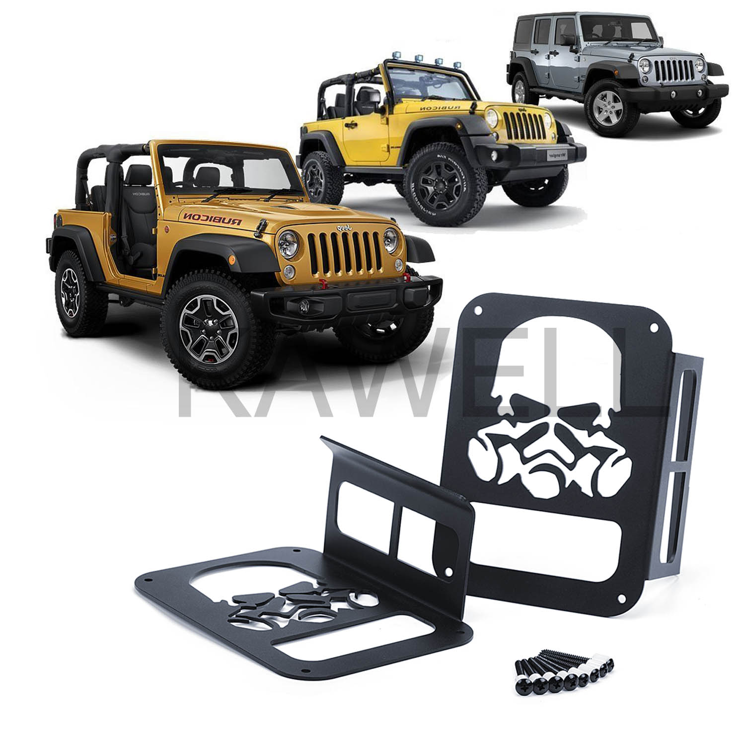 KAWELL Skull Gas Mask Black Light Guard Protector For 2007-2016 Jeep Wrangler 2/4 door Sport X Sahara Unlimited Rubicon Rear Taillights ( Tail Light ) Cover - Pair